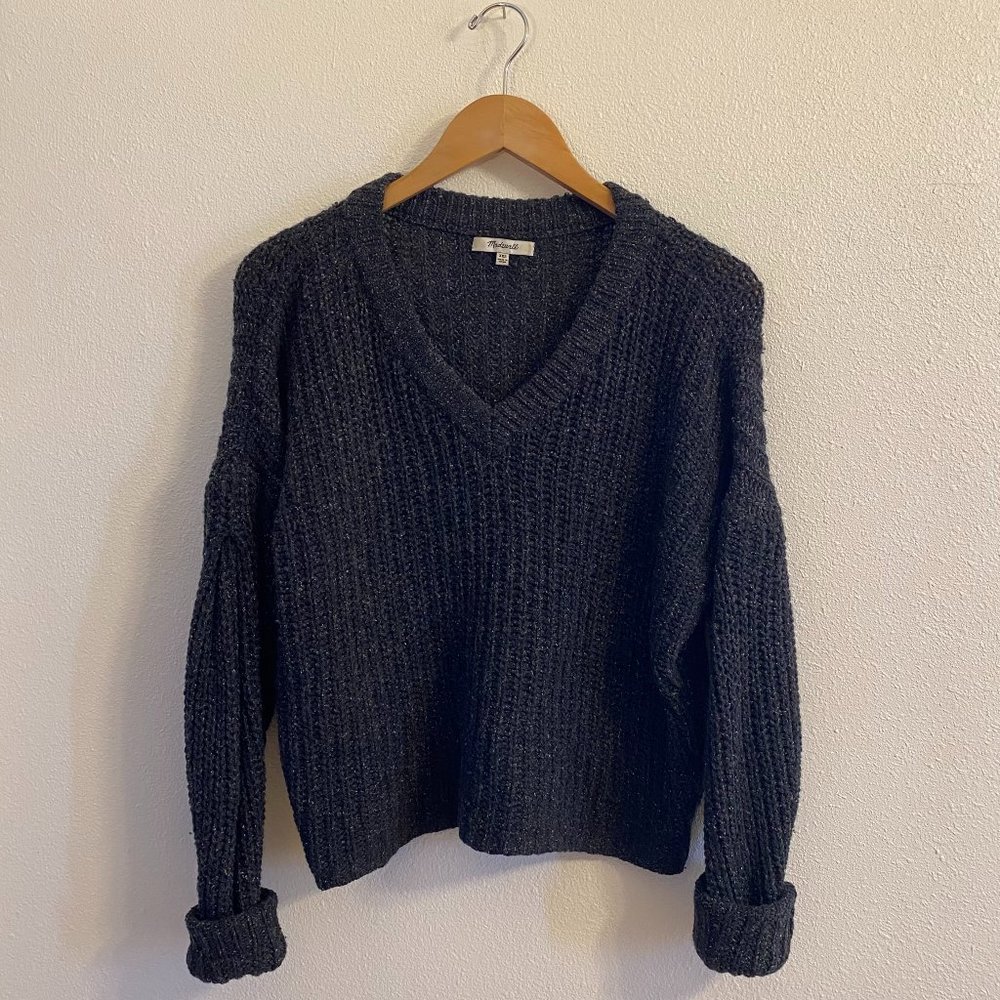 Madewell Gray Chunky Knit Pleated Sleeve Sweater XXS